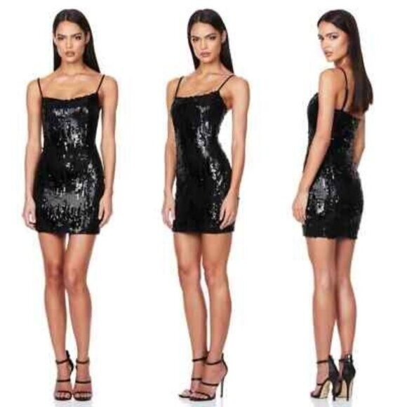 Nookie Cascade Sequin Mini Dress L NEW Black Cocktail Party Glam Bodycon - Picture 6 of 6